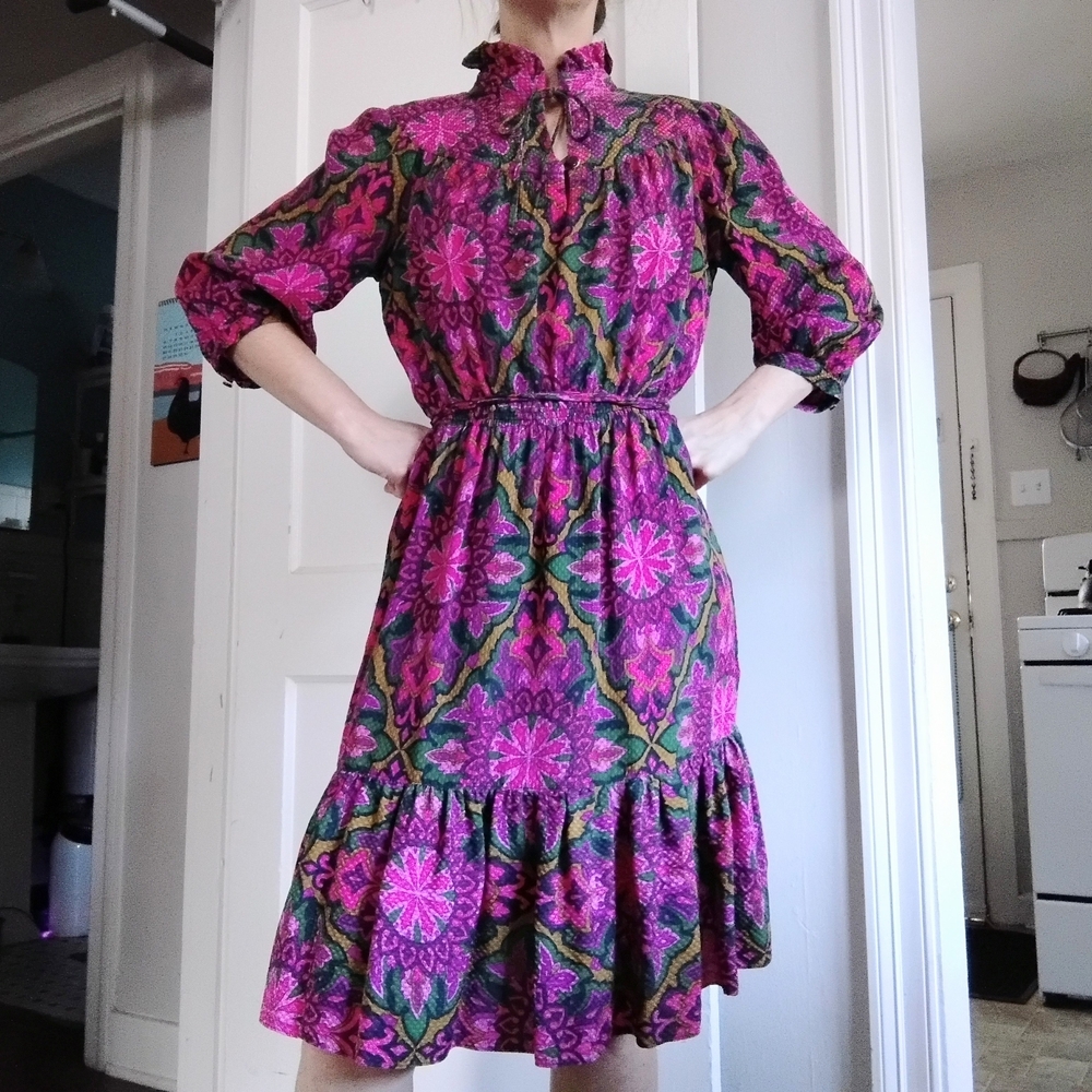 Milly Of New York Floral Pink and Green Dress, Size 8